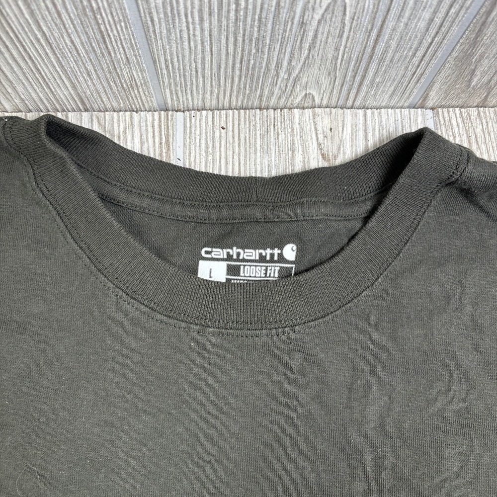 Carhartt T-Shirt Mens LARGE Green Crew Neck Short‎ Sleeve Loose Fit Workwear - Picture 3 of 10